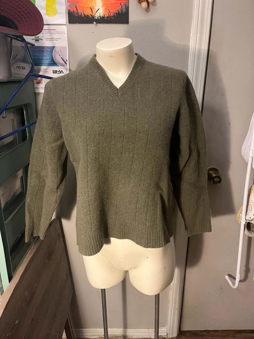Brooks Brothers V-Neck Sweater Size XL Olive Green Wool Cashmere